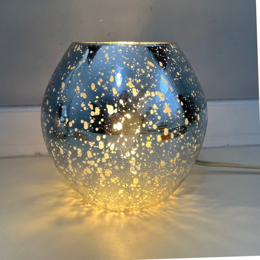 IKEA Knubbig Glass Globe Table Lamp Silver Speckled Handmade Orb Light